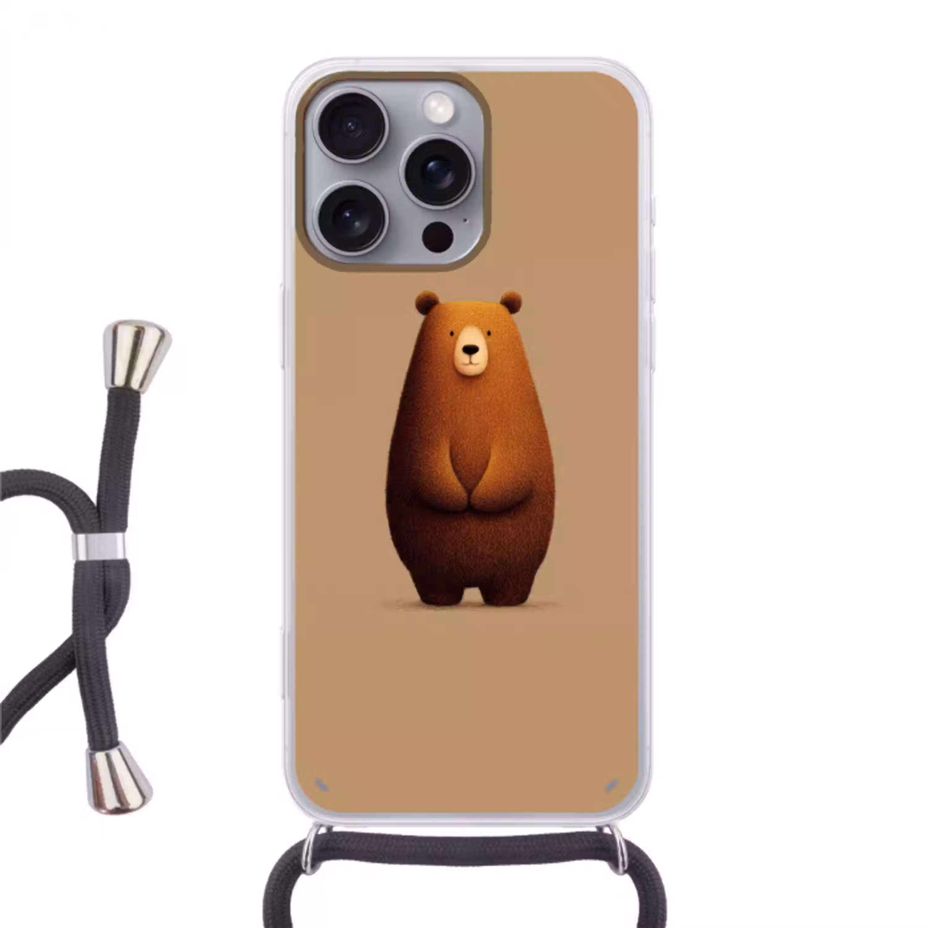 Beer - Minimalistisch - Bruin Hoesje iPhone 16 Pro Max met koord klein -3d