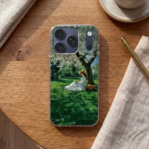 Vrouw - Boom - Boek - Mandje Telefoonhoesje iPhone 17 Pro klein -sfeer1