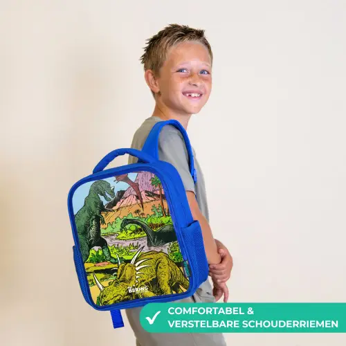 Feest in Dinosaurusland Kinderrugzak - Blauw middel -sfeer3_NL