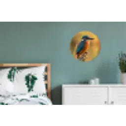 IJsvogel - Tak - Water - Kleurrijk - Levendig Wandcirkel aluminium klein -slaapkamer