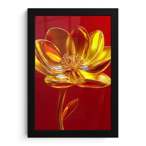 Bloem - Goud - Glazen fotolijst zwart zonder passe partout klein -3d