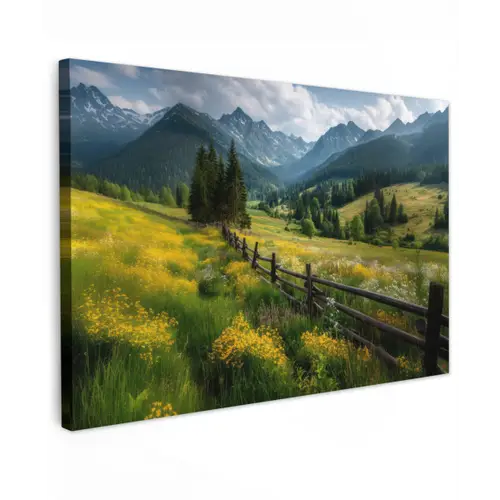 Veld - Hek - Bergen - Bloemen canvas 2cm klein -z3d