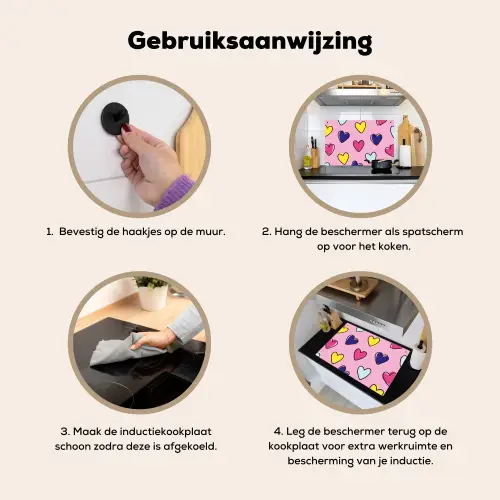 Hartjes - Valentijn - Patroon - Kleurrijk Inductie beschemer met haakjes klein -ky-gebruik-nl