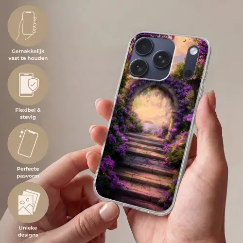 Poort - Paars - Bloemen Telefoonhoesje iPhone 17 Pro klein -sfeer3_NL