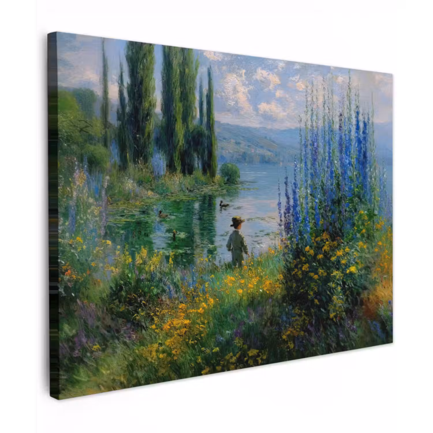 Canvas schilderij - Bloemen - Meer - Bergen - Groen