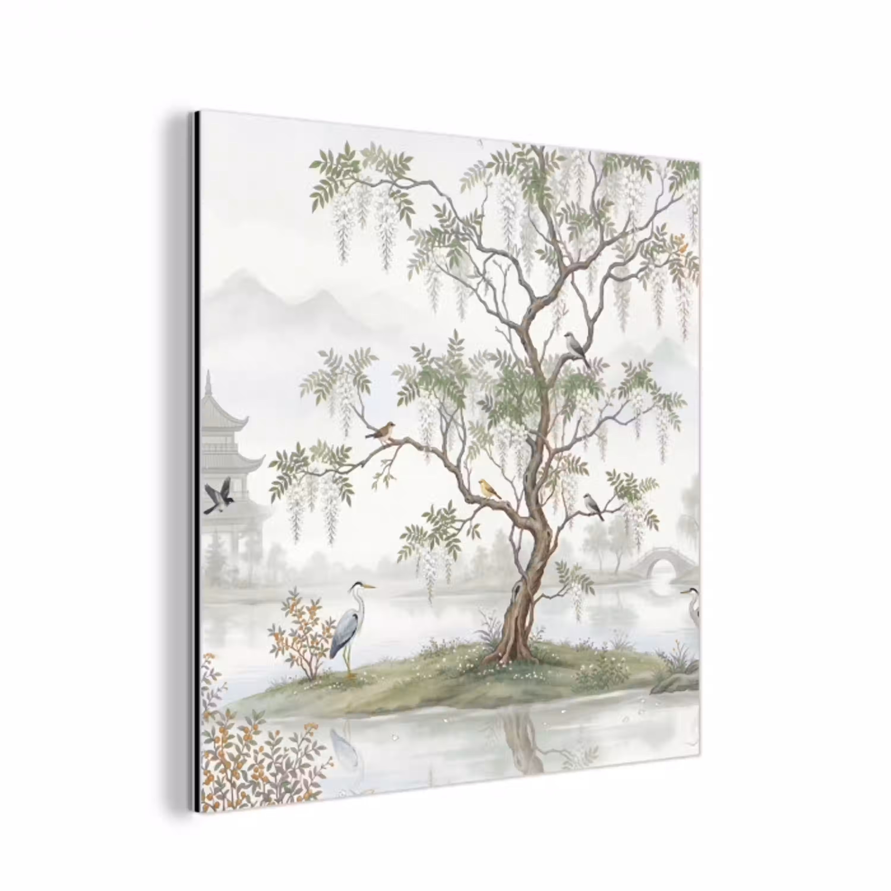 Reiger - Landschap - Groen aluminium wit klein -3d