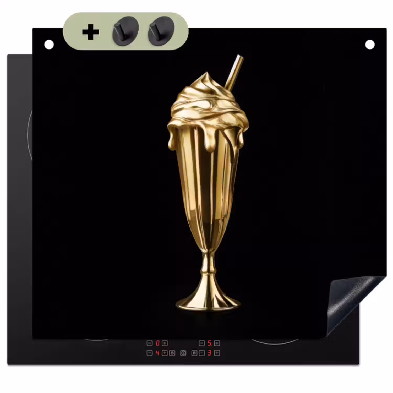 Inductie beschermer en spatscherm (2in1) - Milkshake - Goud - Drinken - Zwart