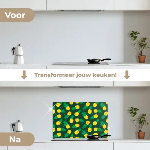 Donkergroen - Ananas - Bladeren keuken achterwand spatscherm klein 900 -voor_na_NL