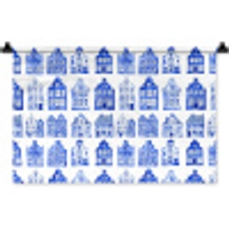 Patroon - Huizen - Blauw Wandkleed katoen klein 269 -zz3d