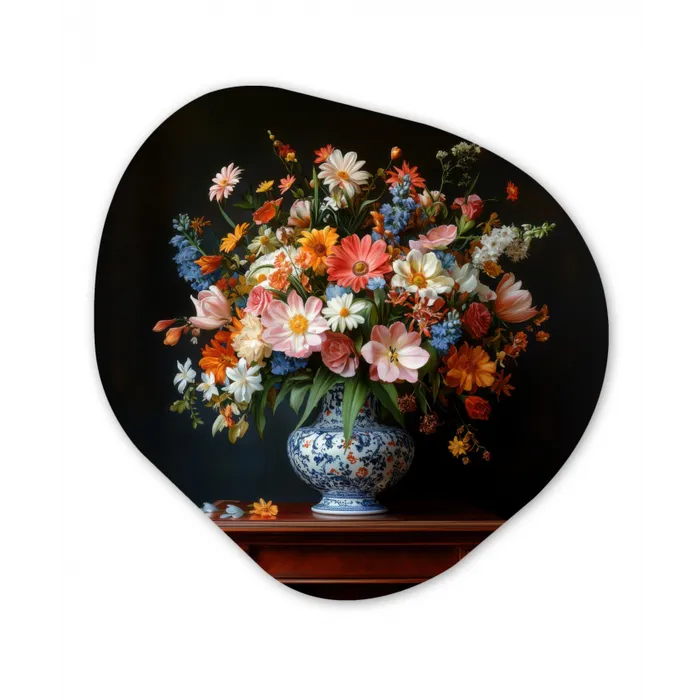 Boeket - Roze - Bloemen - Vaas Wandcirkel Organisch Forex 3mm klein -3d