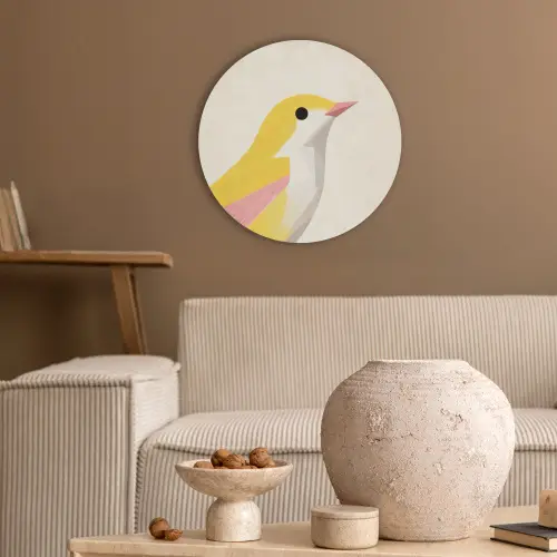 Vogel - Minimalistisch - Geel Akoestische PET Vilt - Rond klein -sfeer1