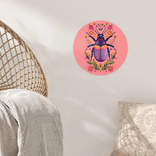 Paars - Kever - Stipjes - Bloemen Wandcirkel behangsticker klein -sfeer4