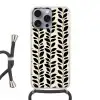 Botanisch - Dessin - Zwart - Beige Hoesje iPhone 16 Pro Max met koord klein 804 -3d