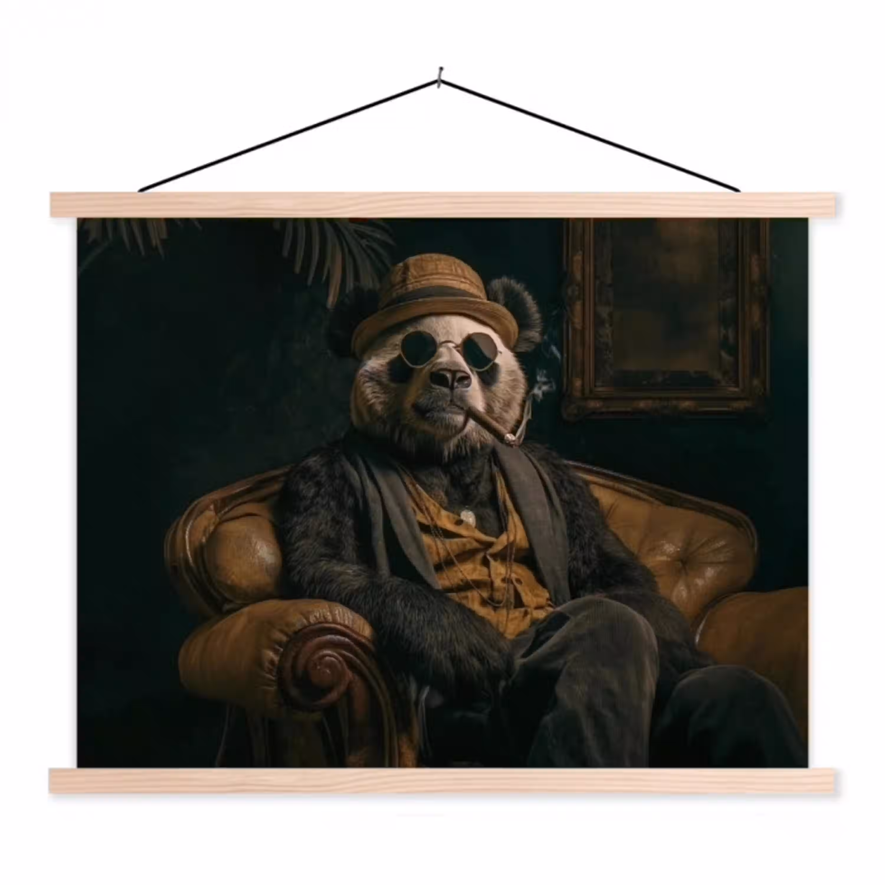 Panda - Hoed - Bril - Pak textielposter latten blank klein -3d