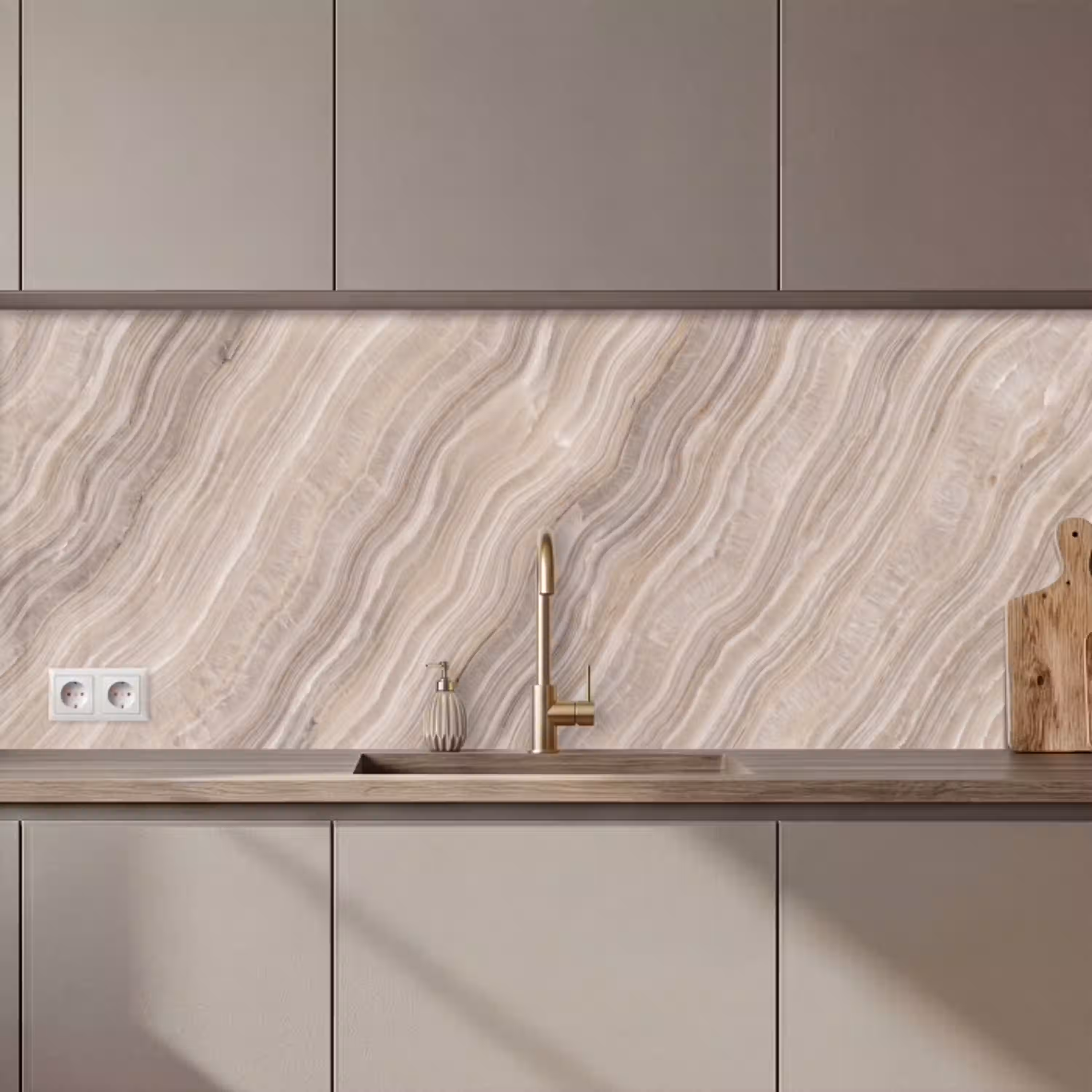 Textuur - Golvend - Abstract - Modern - Beige keuken achterwand 2 middel zz_3dshopping