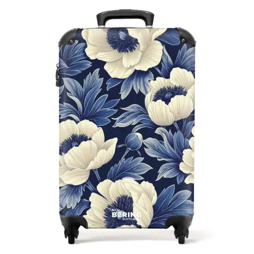 Vintage bloemen - Blauw NBS - Handbagage koffer - Kinderen Unisex middel -productfoto_recht