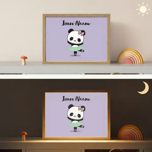 Panda - Paars - Strikje - Kawaii Light Box met batterij (Wandlamp kind) middel -sfeer3_kind