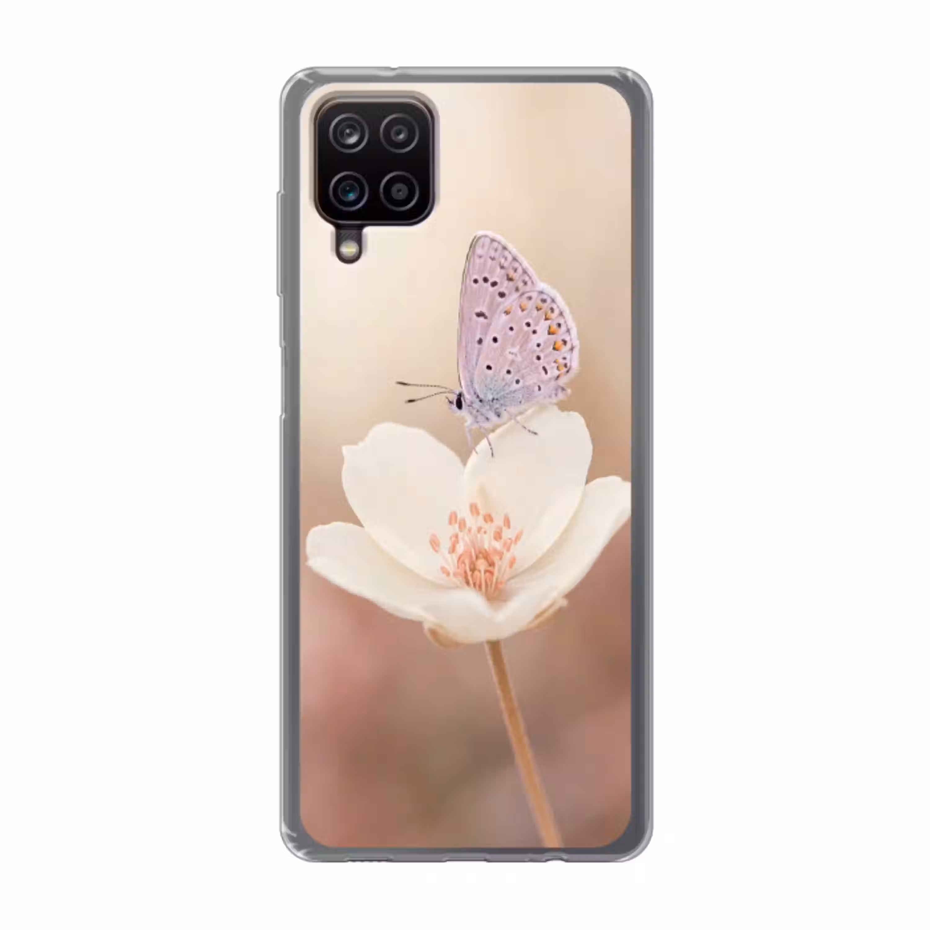 Vlinder - Bloem - Blauw Telefoonhoesje Samsung Galaxy A12 klein -3d
