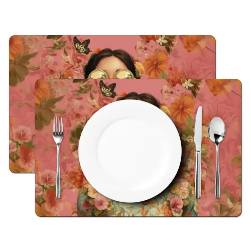 Vrouw - Bril - Roze - Bloemen Placemat vinyl groot -zzsfeer2_Kitchenyeah-website