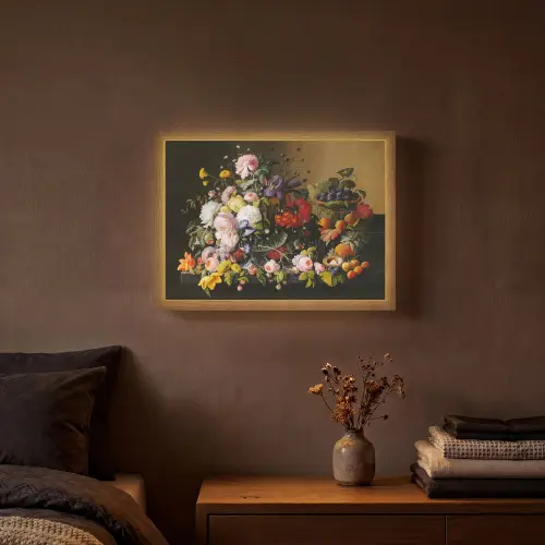 Stilleven met bloemen en fruit - Kunstwerk - Oude meesters Light Box met batterij (Wandlamp) middel -sfeer4