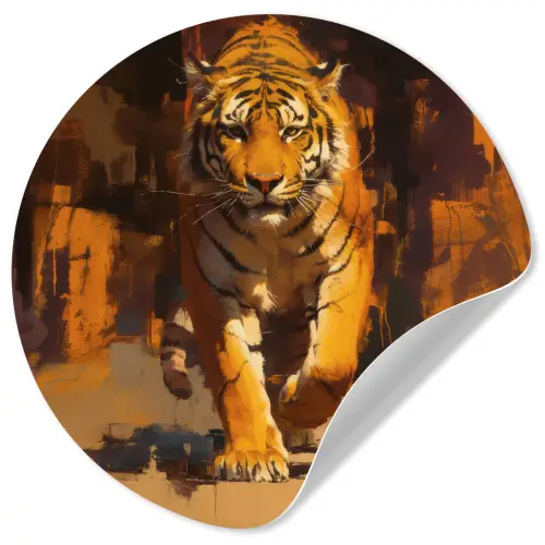 Tijger - Geschilderd - Oranje - Penseelstreken Wandcirkel behangsticker klein -3d