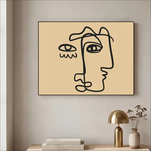 Overlappende profielen - Lichtbruin - Zwart Textielframe zwart klein -sfeer2