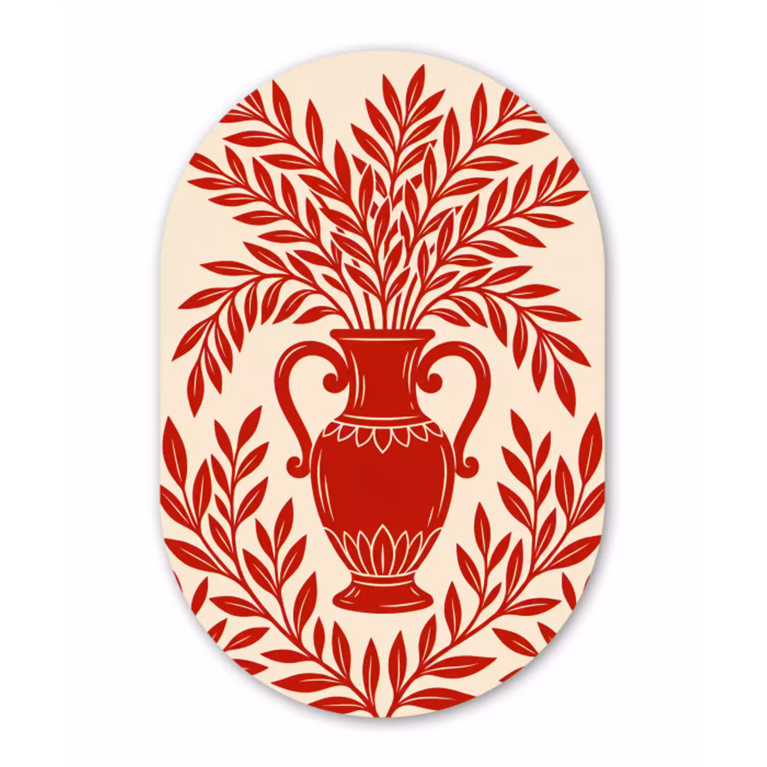 Vaas - Planten - Decoratie - Abstract - Rood Wandcirkel Ovaal Aluminium middel -3d