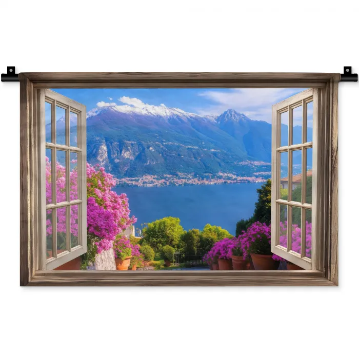 Doorkijk - Berg - Landschap - Uitzicht - Meer Wandkleed katoen klein -zz3d