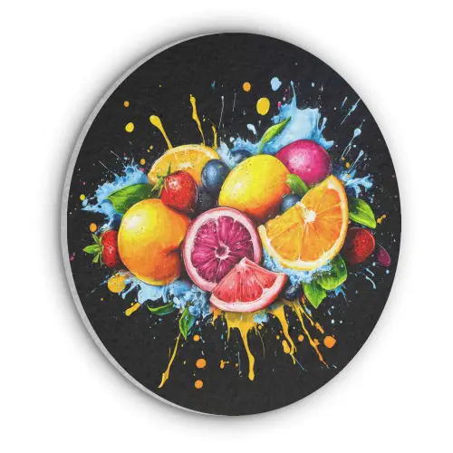 Fruit - Graffiti - Kleurrijk - Sinaasappel - Aardbei - Abstract Akoestische PET Vilt - Rond klein -3d