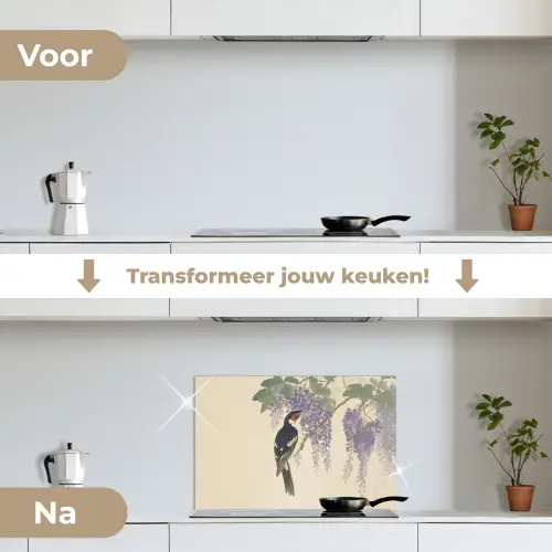 Specht - Bloemen - Paars keuken achterwand spatscherm klein -voor_na_NL