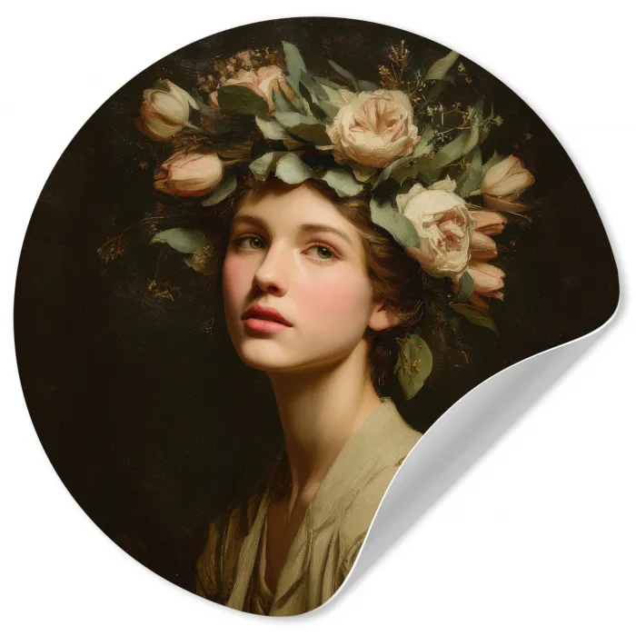 Bloemenstilte - Vrouw - Portret Wandcirkel behangsticker klein -3d