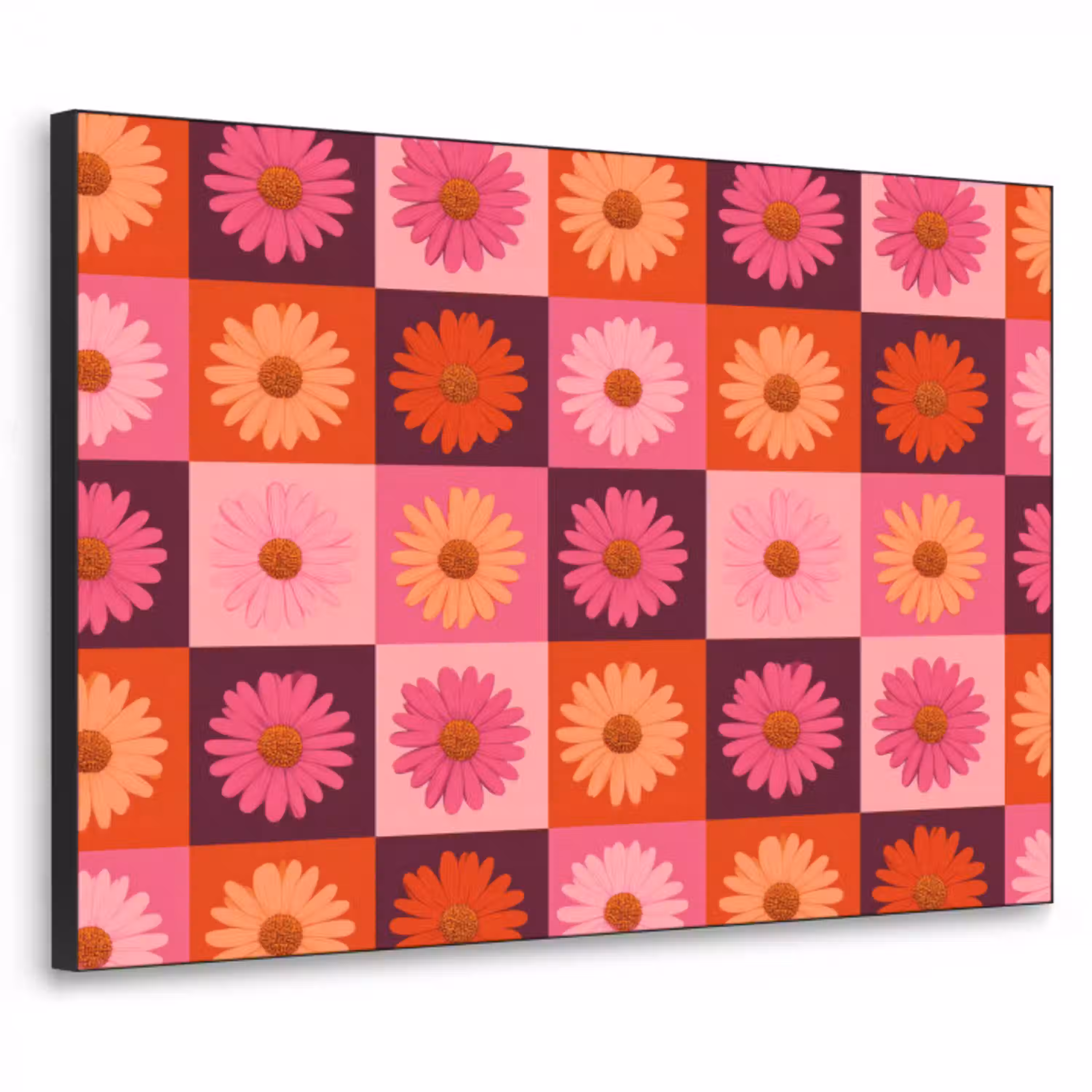 Madeliefjes - Dambord - Retro - Roze - Oranje Textielframe zwart klein 947 -3d