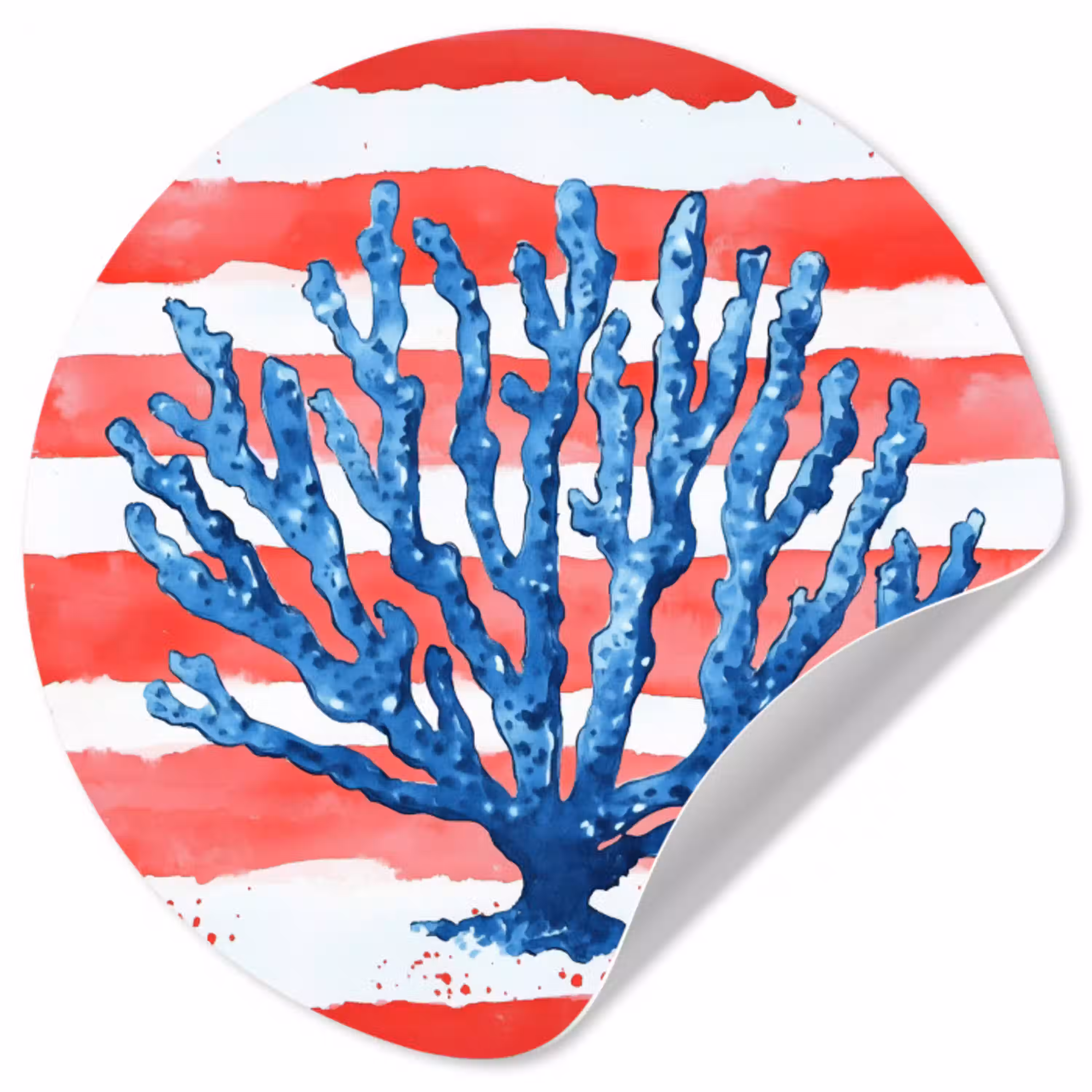 Koraal - Verfstructuur - Rood - Blauw Wandcirkel behangsticker klein -3d