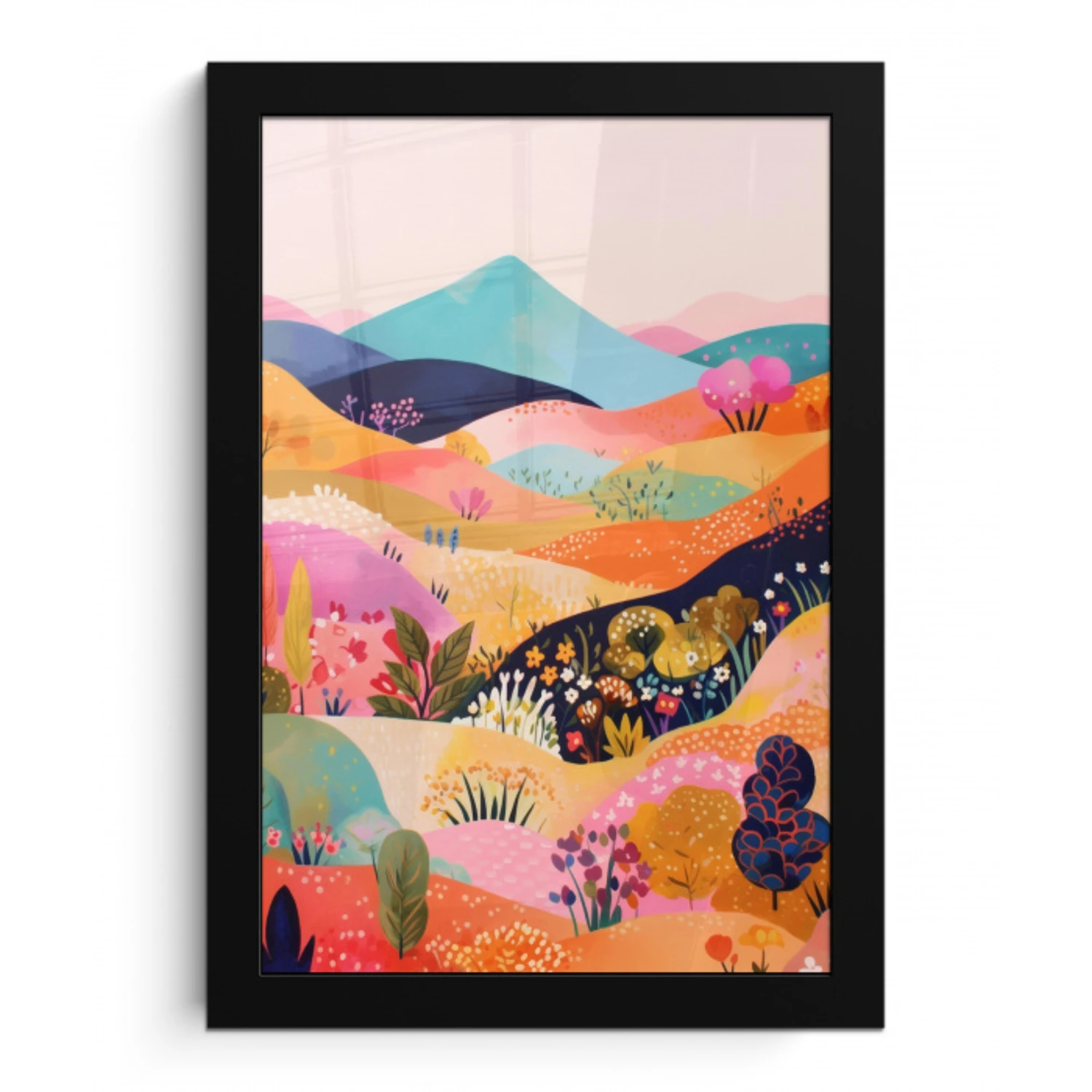 Golvende heuvels - Abstracte planten - Dromerig fotolijst zwart zonder passe partout klein -3d