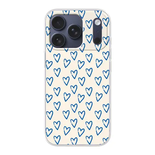 Hartjes patroon - Blauw - Beige - Liefde Telefoonhoesje iPhone 17 Pro klein -3d