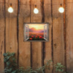 Doorkijk - Klaprozen - Bloemen - Rood - Open raam tuinposter los doek klein -sfeer1