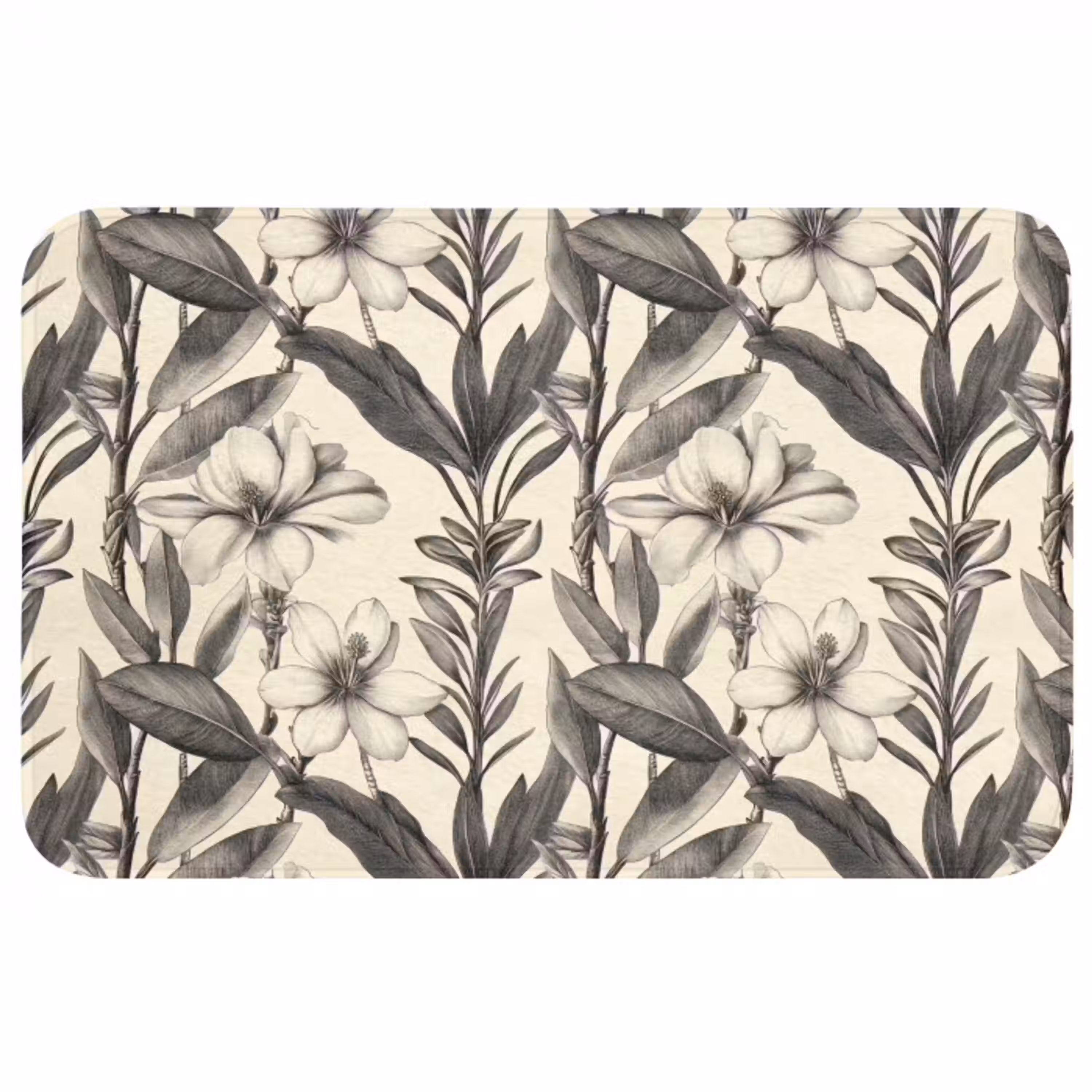 Klassiek - Botanisch - Zwart - Beige Badmat middel 997 -3d