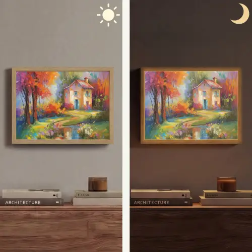 Landschap - Kleurrijk - Olieverf - Kunst Light Box met batterij (Wandlamp) middel -sfeer3