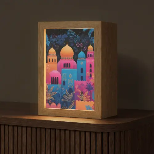 Kleurrijk - Stad - Nacht - Islamitisch Light Box met kabel (Tafellamp) klein -z3d_website