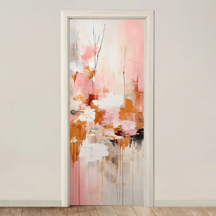 Verf - Roze - Oranje - Abstract - Kunst deurposter klein -3d_beige