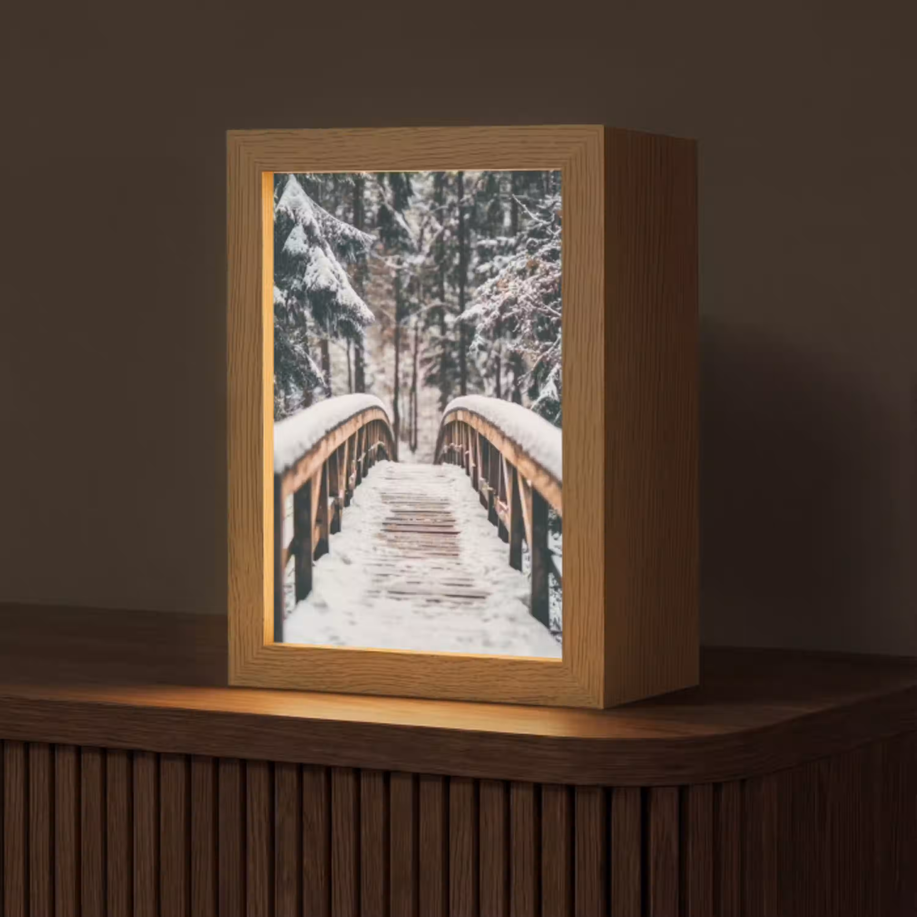 Brug - Winterlandschap - Bos - Natuur - Sneeuw Light Box met kabel (Tafellamp) klein -z3d_website