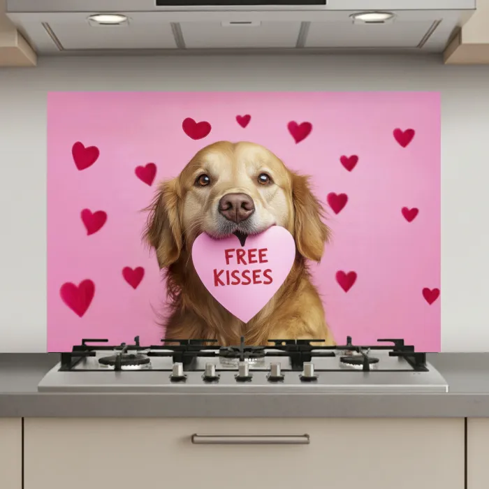 Hond - Kiss- Valentijn - Hartjes keuken achterwand spatscherm klein -3d_website