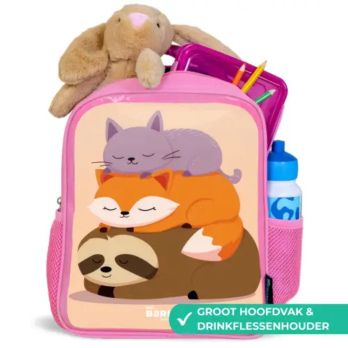 Dieren - Slapen - Samen Kinderrugzak - Roze middel -inhoud_NL