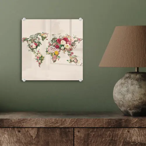Wereldkaart - Bloemen - Roze plexiglas 5mm klein -sfeer3