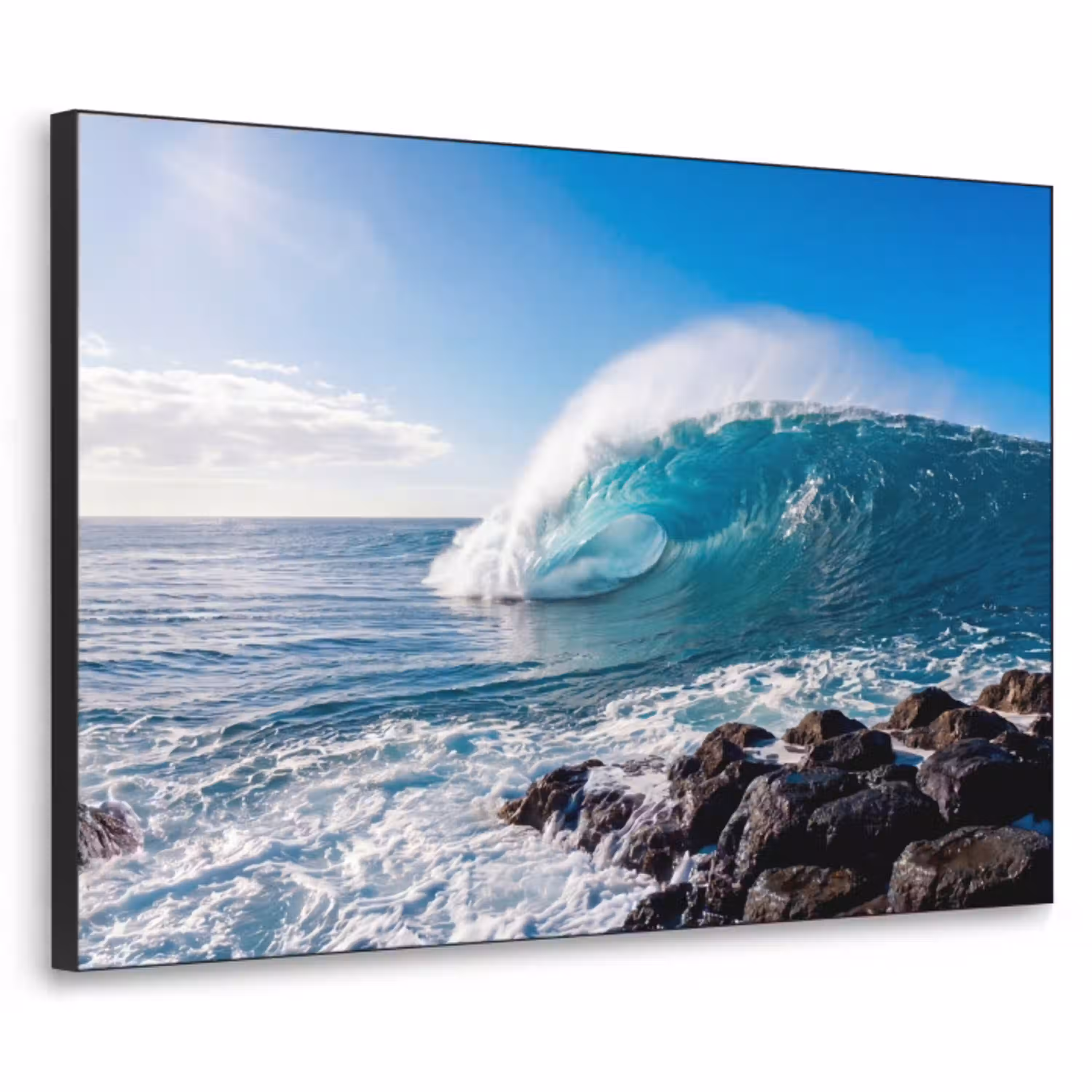 Golf - Oceaan - Brekend - Water - Blauw Textielframe zwart klein -3d