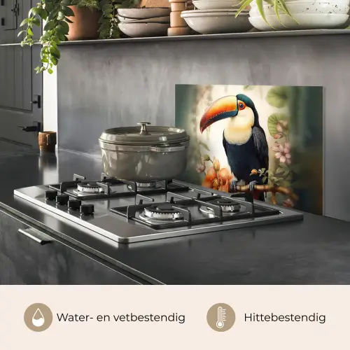 Toekan - Vogel - Bloemen - Planten keuken achterwand spatscherm klein -usp_NL