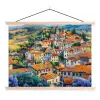 Dorp - Heuvels - Landschap - Bomen textielposter latten blank klein -3d