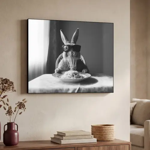 Konijn - Bunny - Zonnebril - Tafelkleed - Pasta - Schattig Textielframe zwart klein -sfeer3