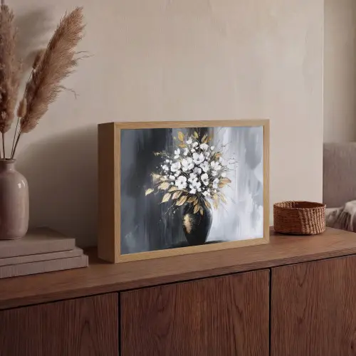 Bloemen - Wit - Vaas - Abstract Light Box met batterij (Wandlamp) middel -sfeer2