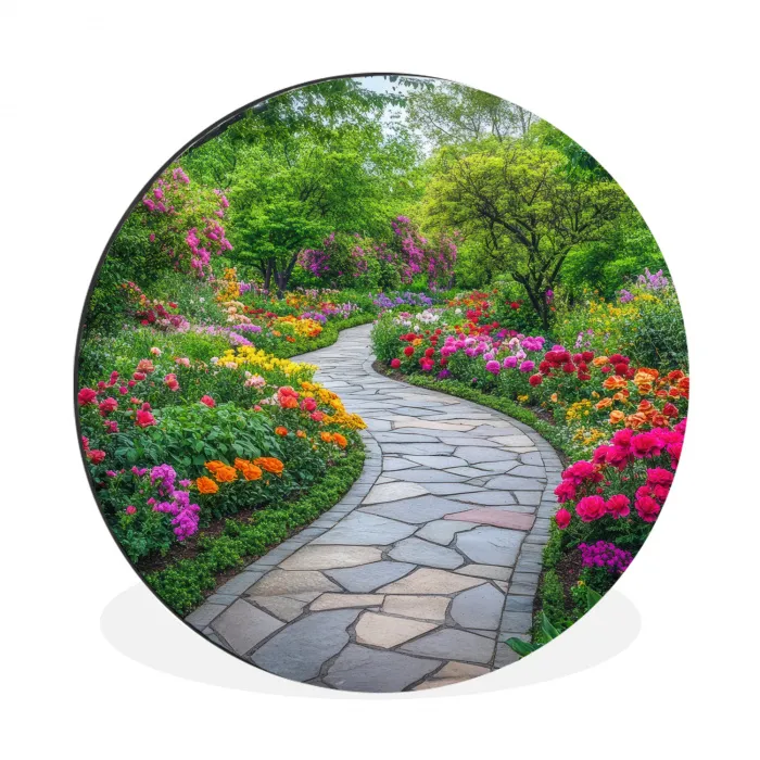 Park - Bloemen - Tuin Wandcirkel aluminium klein -3d